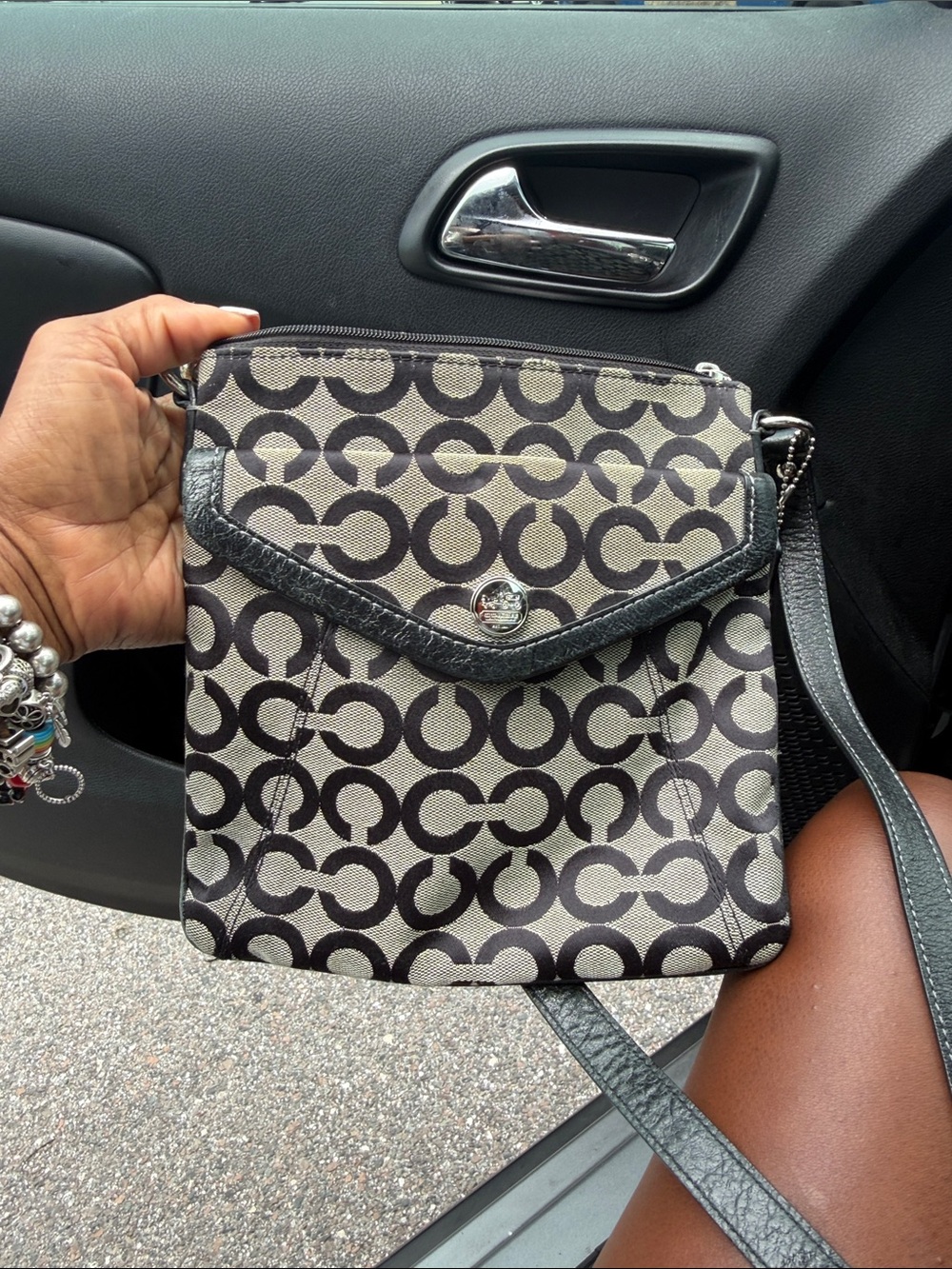 Coach Black and Cream Signature Pattern Crossbody Bag